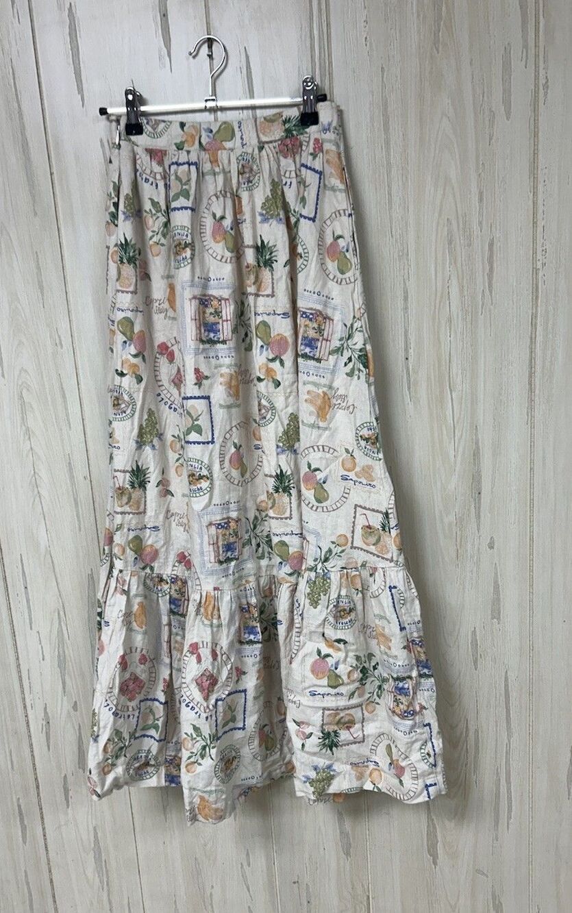 Abercrombie & Fitch (XS ) Italy Print Linen Blend Maxi Skirt Fruit Lined Cottage - Picture 4 of 6